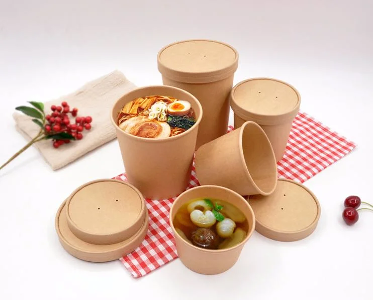 Disposable Fruit Salad Container Packaging Take Away Box Disposable Paper Salad Bowl with Lid