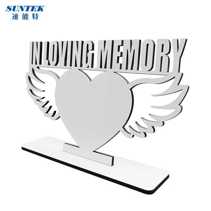 Custom MDF Wooden Heart Wing in Loving Memory Sublimation Photo Frame Blanks