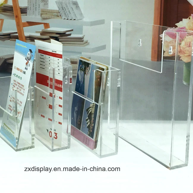 Wall Mount Acrylic Brochure Display Box Custom Magazine File Holder