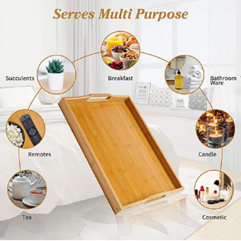 Bamboo Serving Tray Wooden with Handles Multi Functional Wholesale