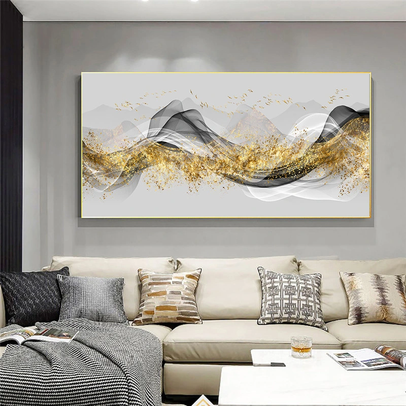 Drop Shipping Gold Wave Framed Canvas Print Modern Wall Art