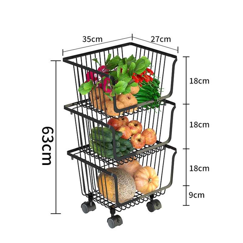 3/4/5 Layers Round Rotating Kitchen Storage Rack Vegetable Fruit and Vegetable Storage Folding Kitchen Trolley Storage Vegetable Basket