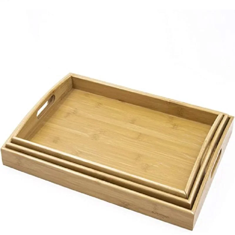 Bamboo Serving Tray Wooden with Handles Multi Functional Wholesale