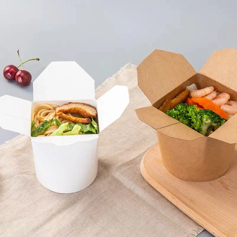 Disposable Fruit Salad Container Packaging Take Away Box Disposable Paper Salad Bowl with Lid