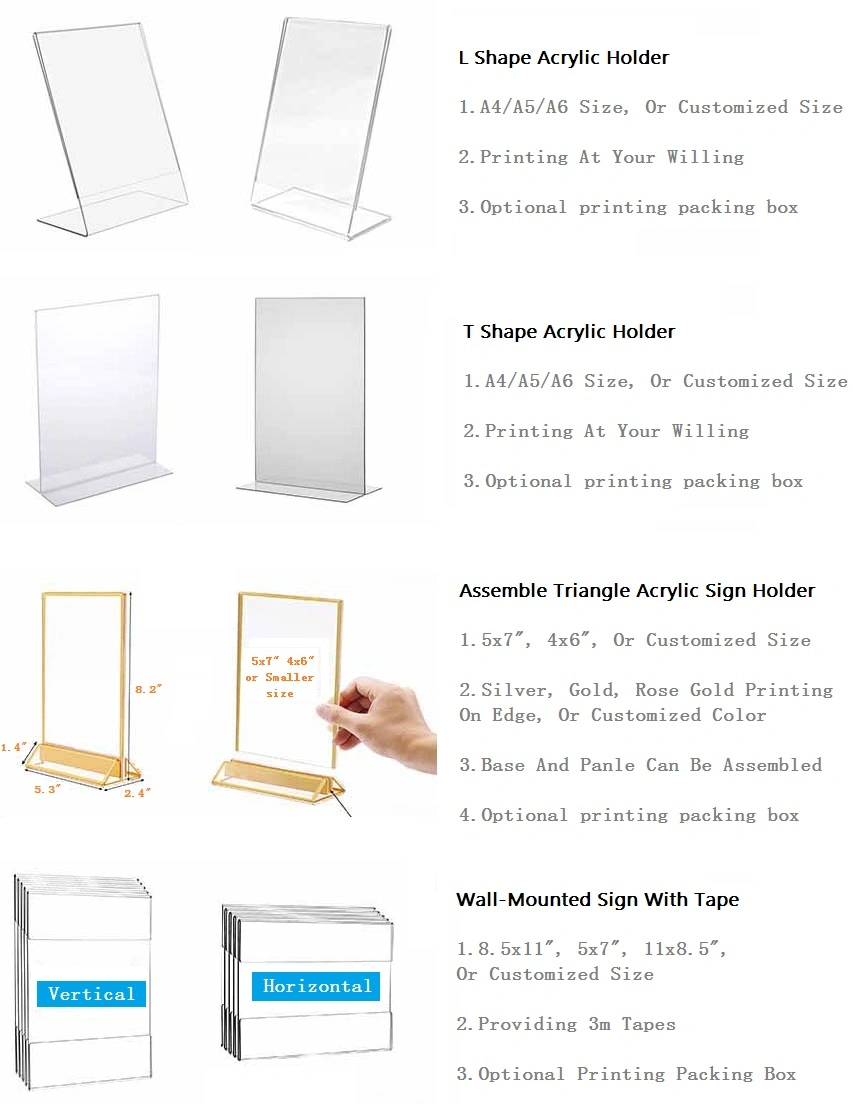 Luxury Slant Back Acrylic Sign Frame with Business Card Pocket Acrylic Business Card Stand with Sign Holder