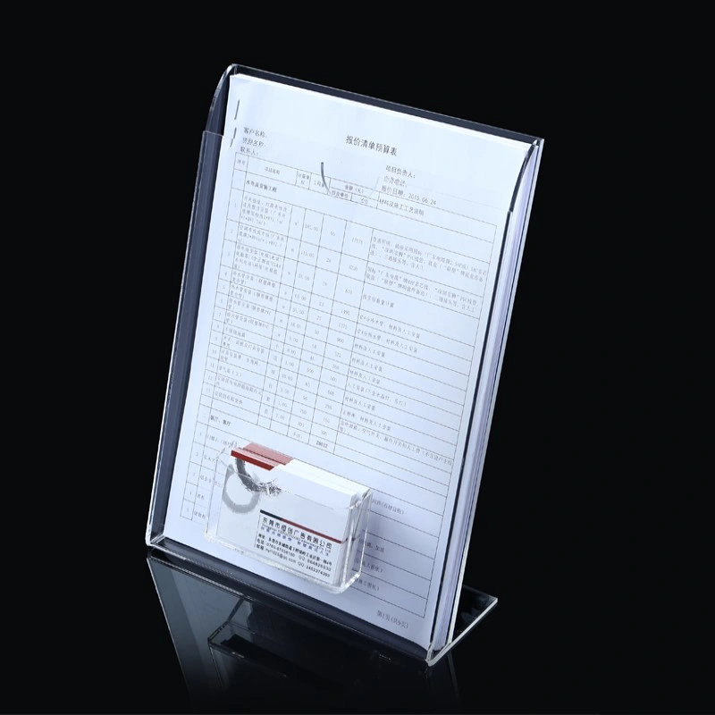 Luxury Slant Back Acrylic Sign Frame with Business Card Pocket Acrylic Business Card Stand with Sign Holder