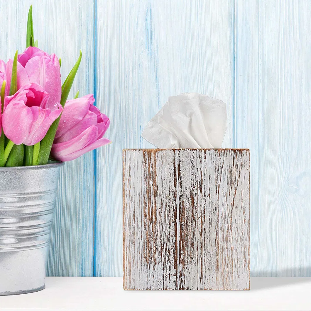 Wood Tissue Box Cover Decorative Square Facial Tissue Holder Napkin Dispenser for Bathroom and Home Decoration