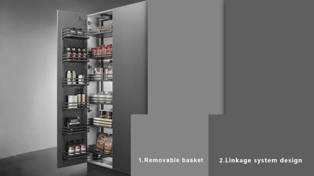 Kitchen Cabinet Storage Rack Dark Grey Solid Base Basket Pull out 6 Tier Pantry Basket