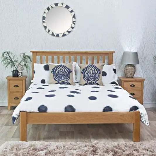 High Quality Modern Oak Blue Painted Wooden Wall Bed Spindle Frame with Pine Slats Contemporary Flat Bed for Home Hotel Single Double Sized Queen King Sized Bed