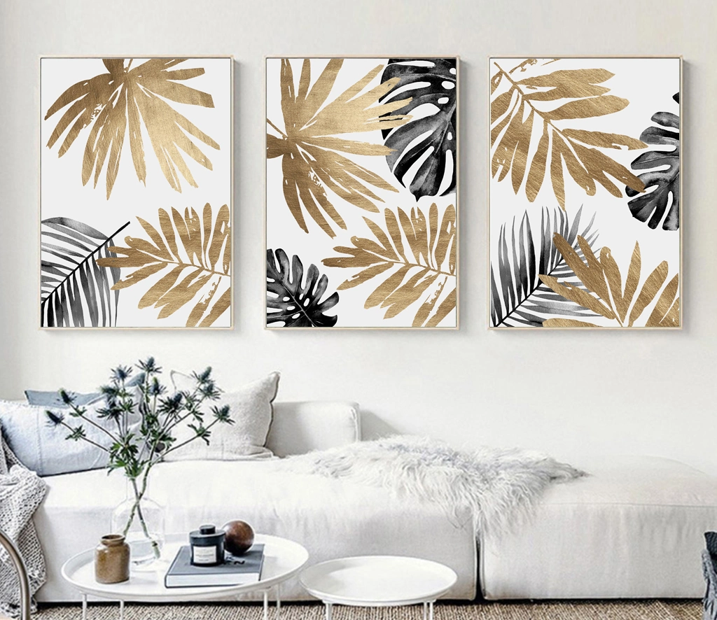 Golden Leaves Leaf Abstract Wall Art Painting Luxury Home Decor Wholesale