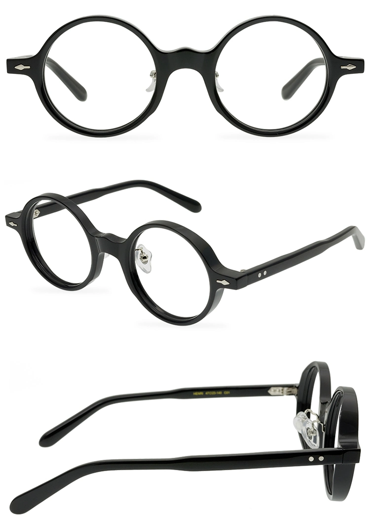 Vintage Round Frames for Eye Glasses Unisex Acetate Eyewear Black Glasses