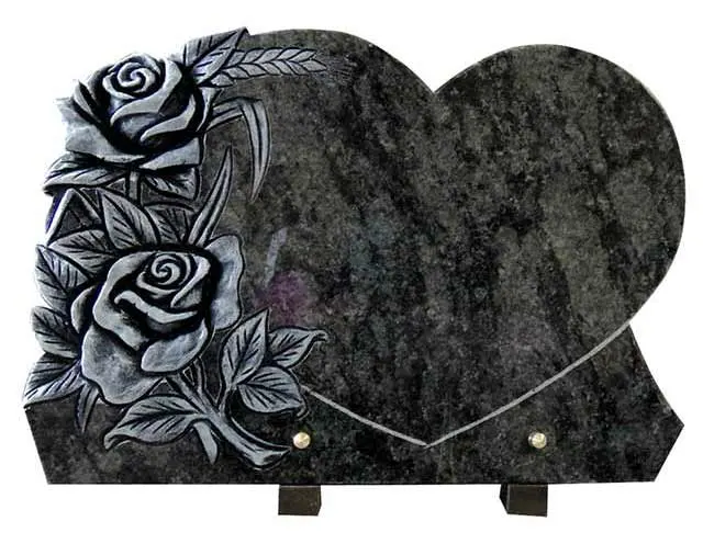 Natural Green Granite Rose Carvings Heart Shape Memorial Plaque