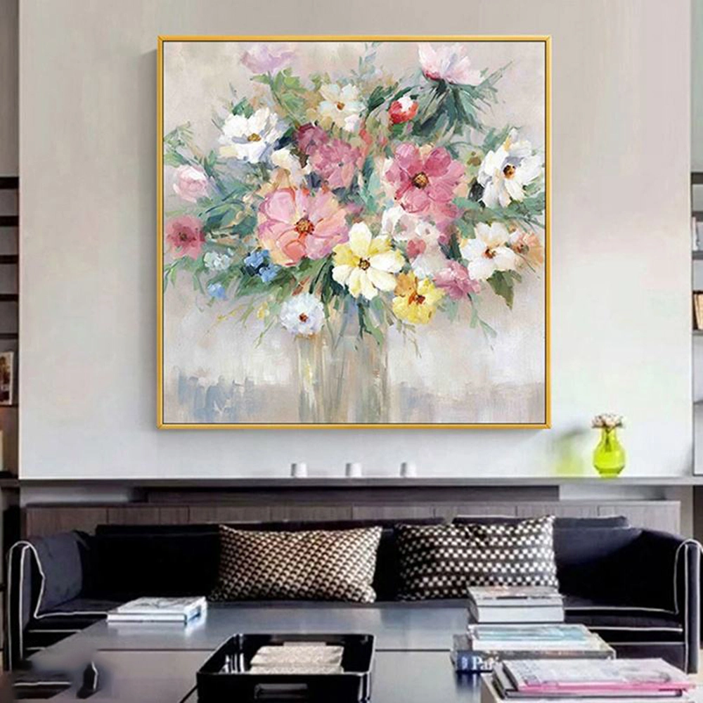 Hand-Painted Purple Flower Oil Painting for Club, Large Hotel Lobby Decoration