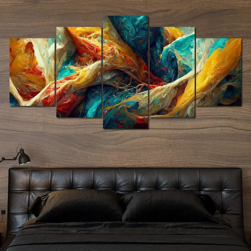 Room Decoration Modern Oil Painting Wall Fine Art 5 Panel Abastract Colorful Waves Canvas Print