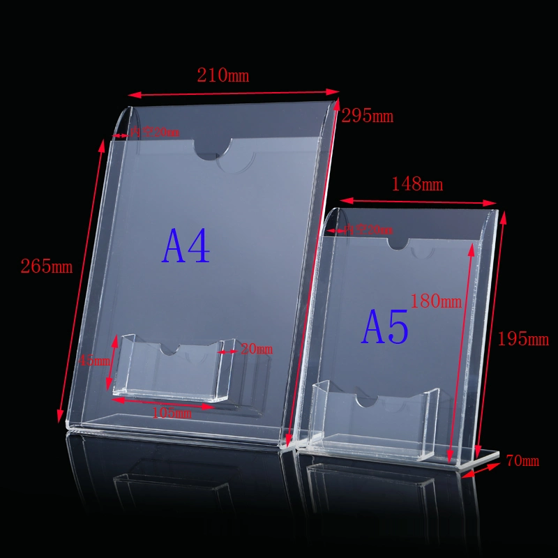 Luxury Slant Back Acrylic Sign Frame with Business Card Pocket Acrylic Business Card Stand with Sign Holder