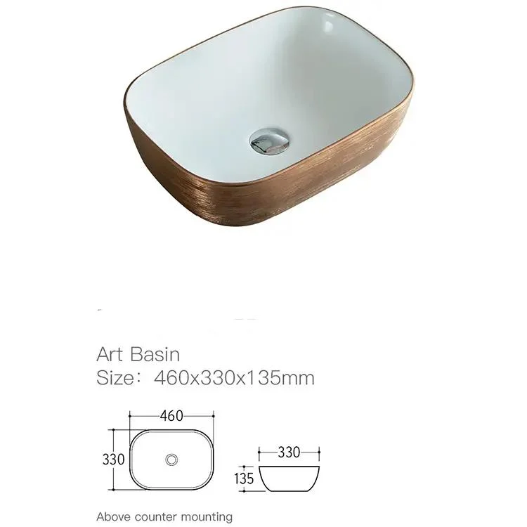 Luxury Sanitary Ware Table Top White Decorated Wash Gold Washbasin Art Bathroom Sink Ceramic Golden Basin