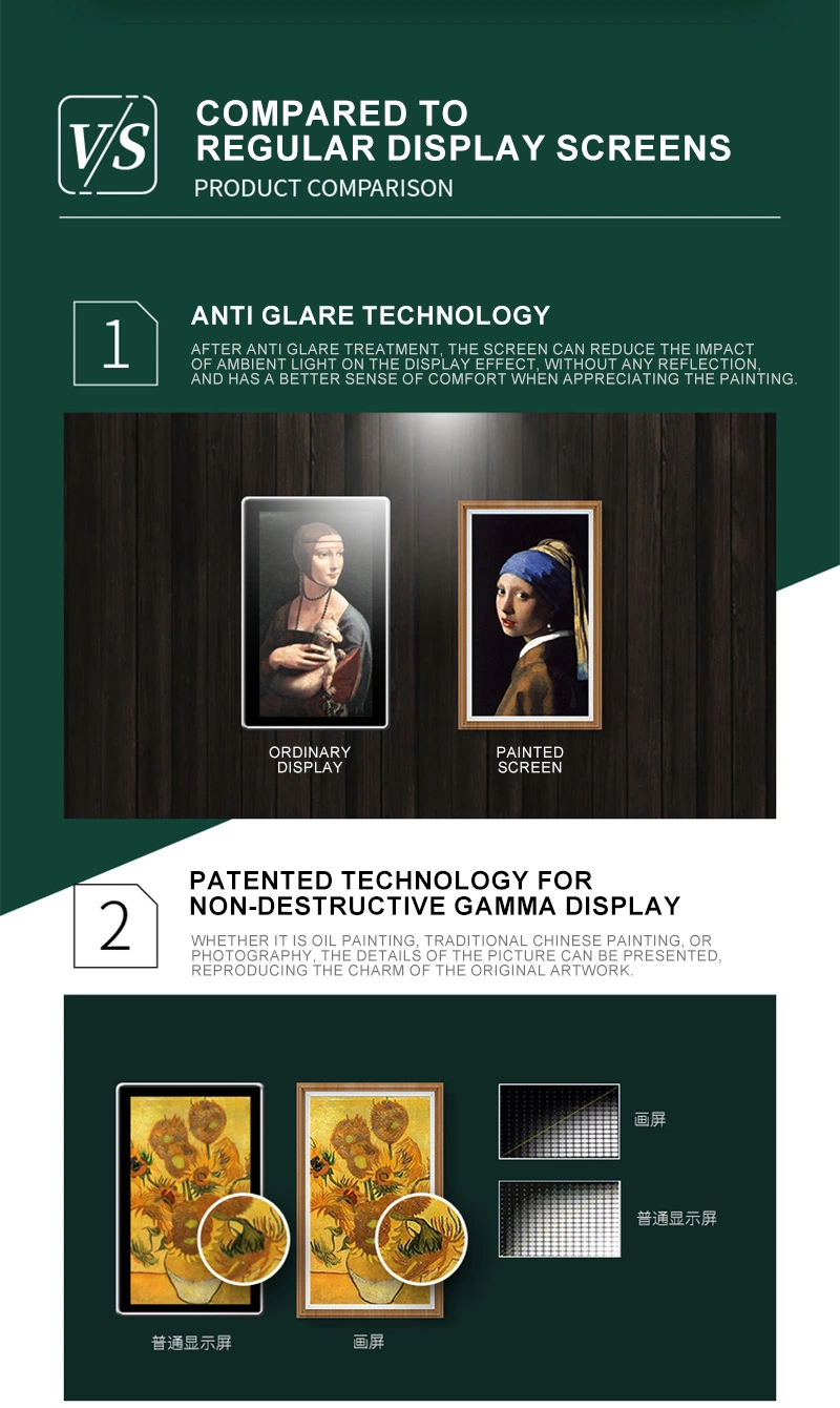 Popular 21.5 32 Inch Private Art Gallery Exhibition Work Smart TV Frame Digital Museum Anti-Glare Matte LCD Digital Photo Frame