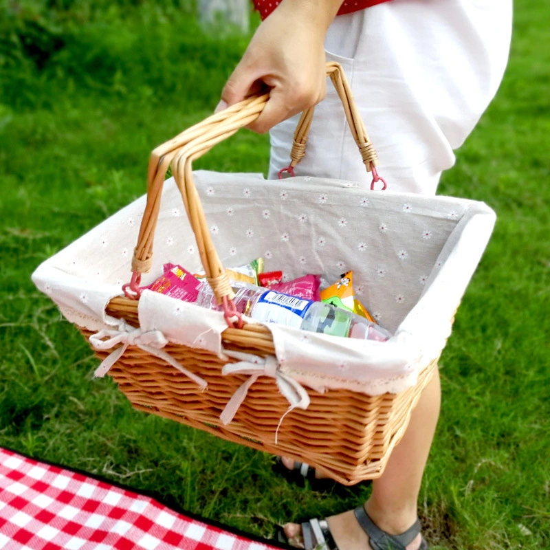 Discount Price Retangular Rattan Fruit Eco-Friendly Red Green Large Picnic Storage Basket