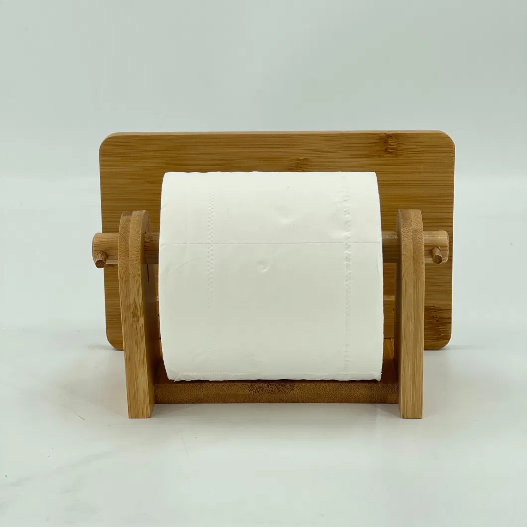 Bamboo Bathroom Toilet Tissue Paper Roll Holder with Shelf Wall Mounted