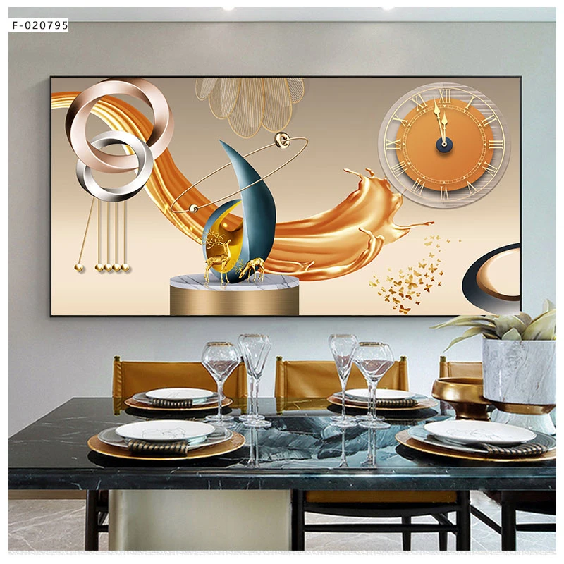 Luxury Glass Crystal Wall Art Painting Clock for Home Decor