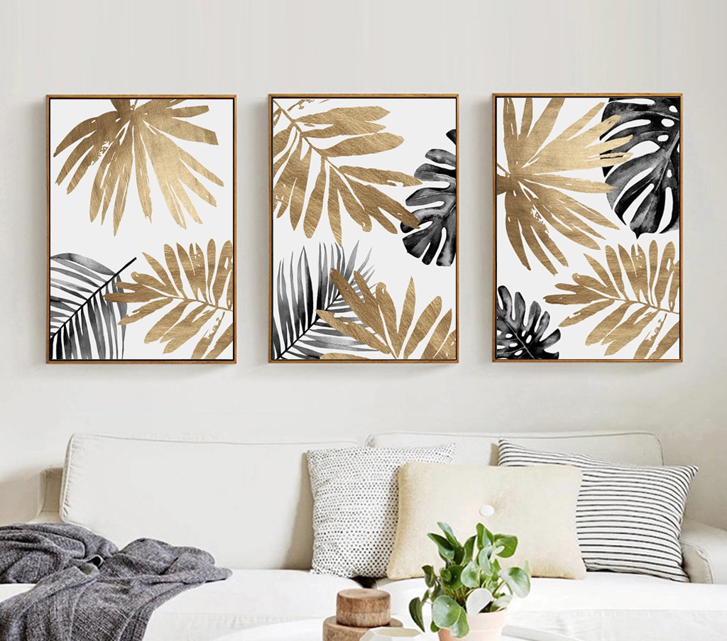 Golden Leaves Leaf Abstract Wall Art Painting Luxury Home Decor Wholesale