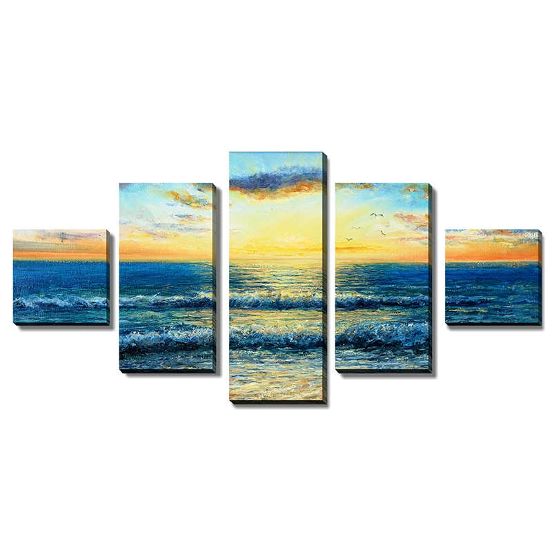 5 Panel Canvas Wall Art Set Oil Painting Modern Home Room Decor Printing Abstract Landscape City Building Frame Picture