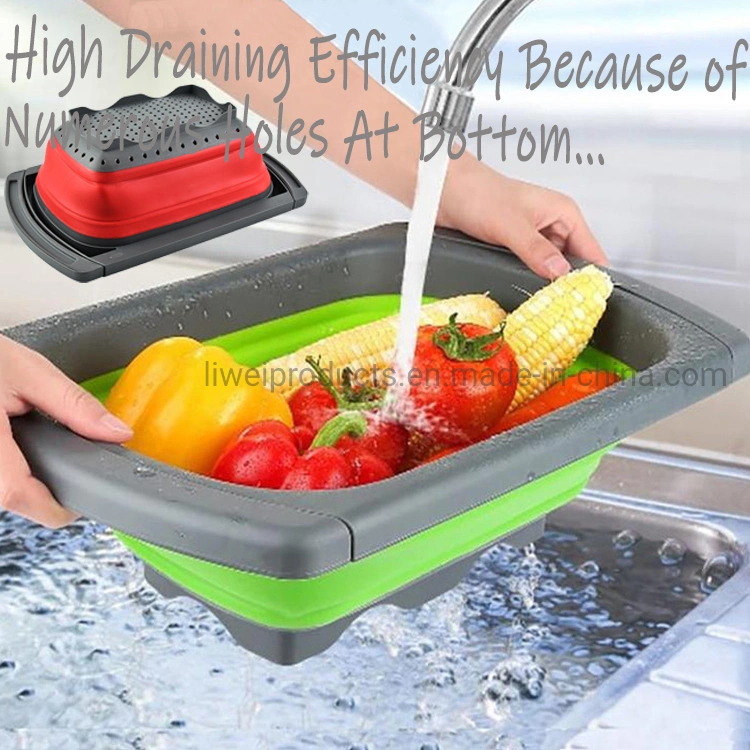 Handy Silicone Veggies Folding Drain Basket for Wash Fruits Vegetables