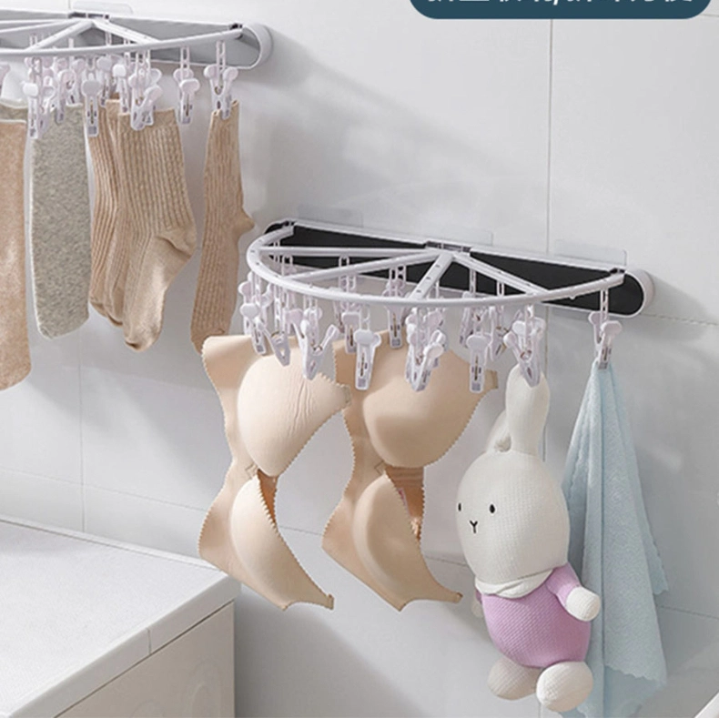 Wall Mounted Underwear Bra Socks Drying Hanger Foldable Hanger with 24 Clips