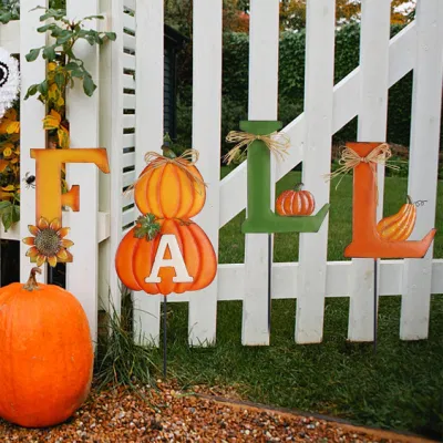 Thanksding Decorations Outdoor Yard Signs for Home, Letter "Fall" с Pumpkins Metal Garden Stakes, Декоративная ставка Pumpkin для Patio Lawn Осенний урожай