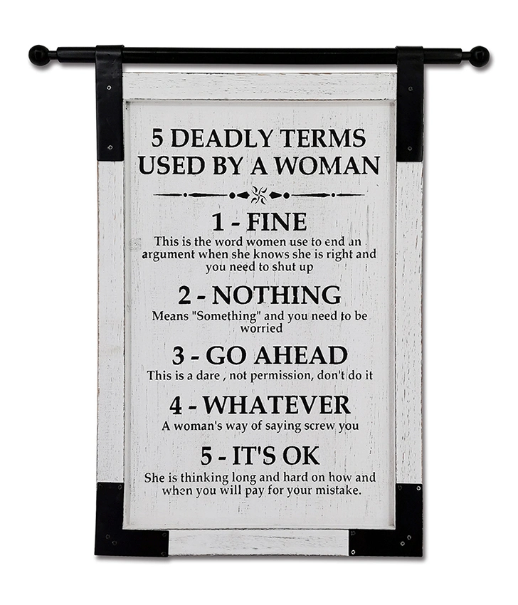 Marriage Rules Vintage White Wooden Finish with Black Iron Wall Sign