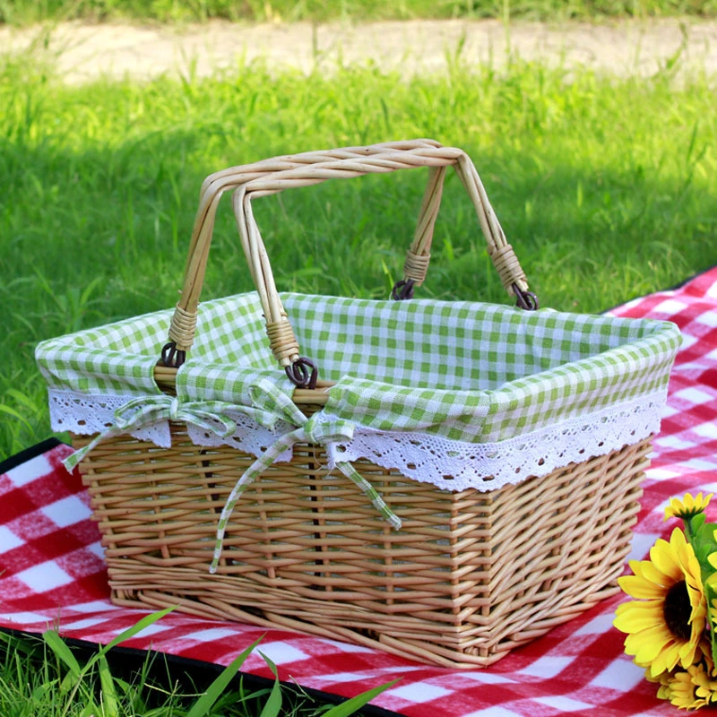 Discount Price Retangular Rattan Fruit Eco-Friendly Red Green Large Picnic Storage Basket