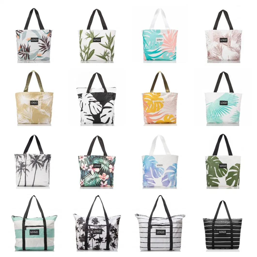 Custom Eco-Friendly Cotton Canvas Tote Shopping Bag Washable Cloth Beach Picnic Bag with Nylon Lining Extra Large Pocket Daily