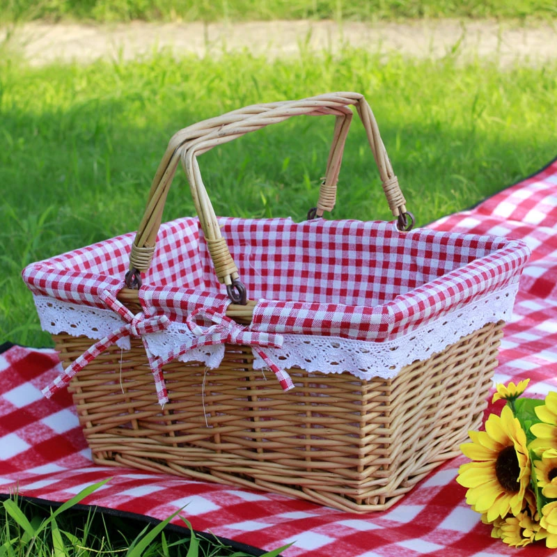 Discount Price Retangular Rattan Fruit Eco-Friendly Red Green Large Picnic Storage Basket