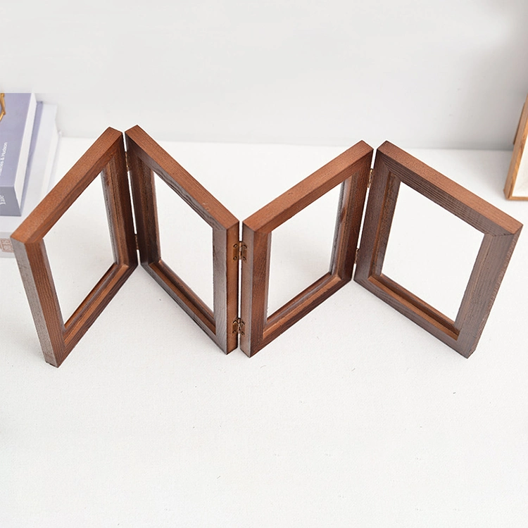 Hinged Folding Triple Picture Frames Collage Bamboo Photo Frames with Real Glass Front