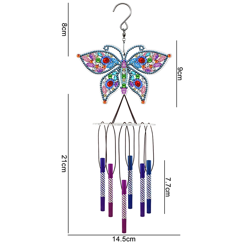 Vancy Arts Shaped Diamond Colorful Butterfly Pendant Memorial Wind Chime