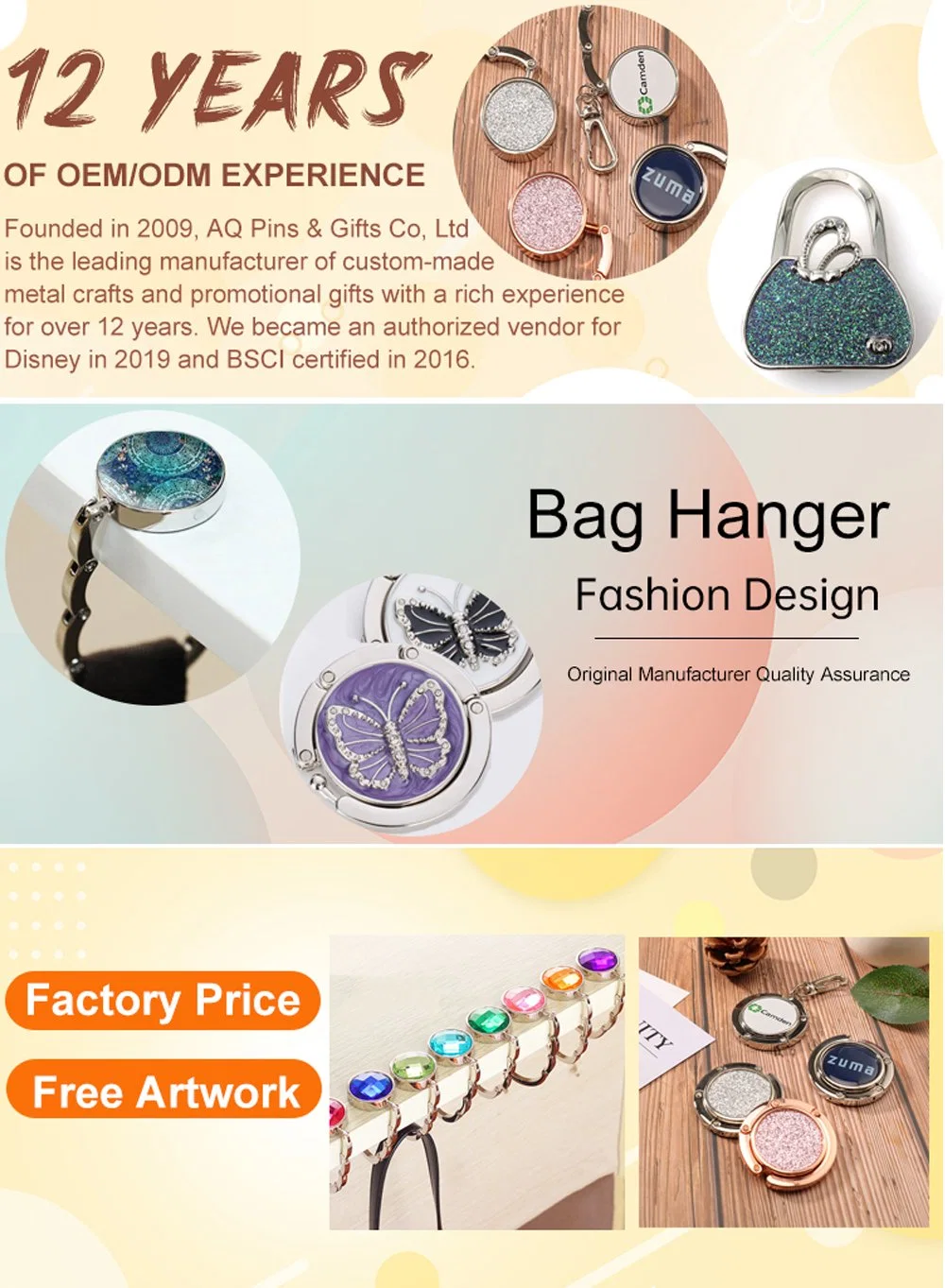 Promotional Bag Accessories Fashion Bag Accessories Folding Bag Purse Hook Handbag Hanger Holder with Gift