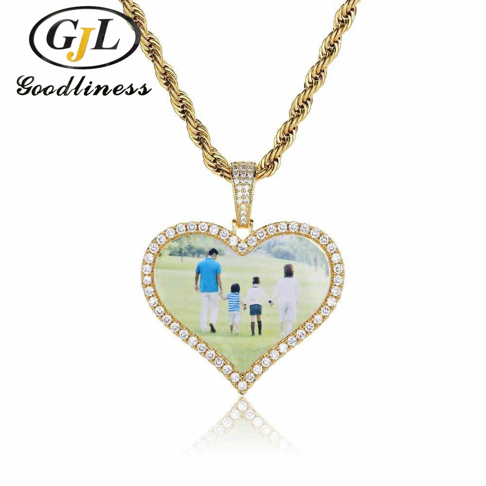 Fashion Brass Trist Chain Necklace Love Photo Frame Pendant Hiphop Jewelry