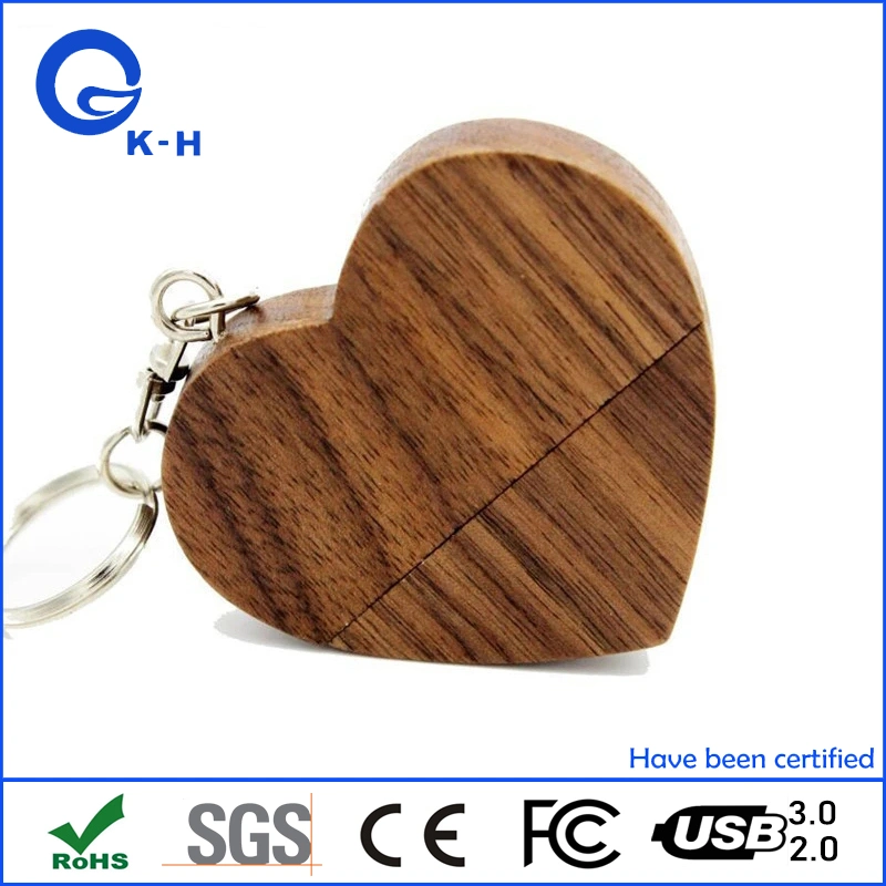 Wooden Heart Shape USB Flash Memory Drive 16GB 32GB Wedding Photography