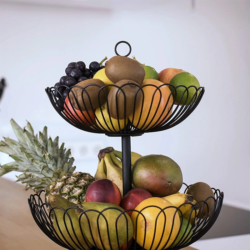 Household Stand Kitchen 2 Tier Detachable Metal Wire Round Fruit Basket Countertop Fruit Holder