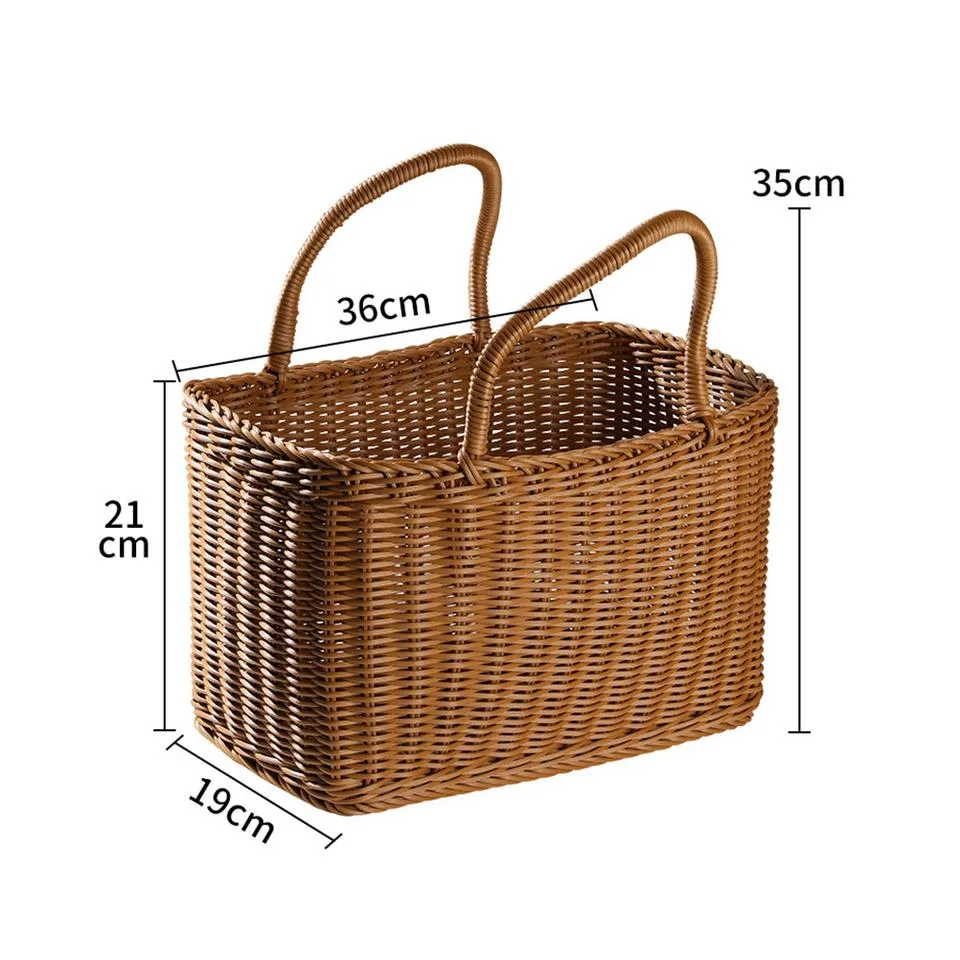 Plastic Rattan Woven Carrying Basket Flower Fruit Holder