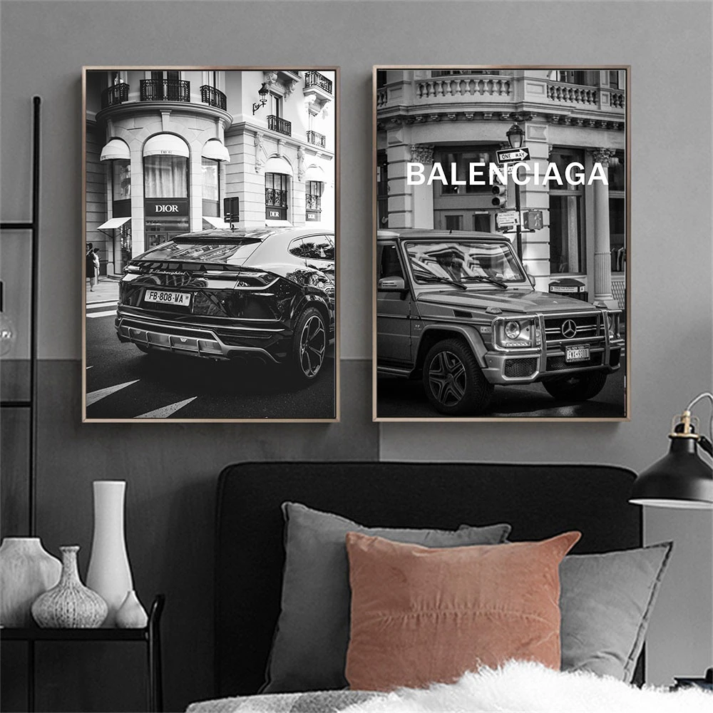 Modern Black Car Canvas Painting Nordic Street Luxury Car Poster Wall Art