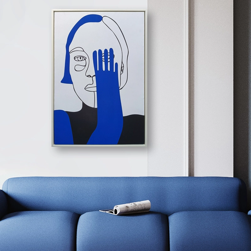 Paintings Modern Art Pictures Living Room Blue Abstract Artwork Line Characters Wall Decor