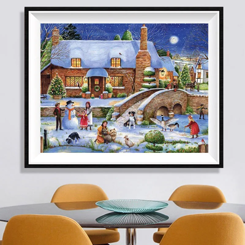 DIY OEM/ODM Full Drill Christmas Scenery Cross Stitch Embroidery Kits Art