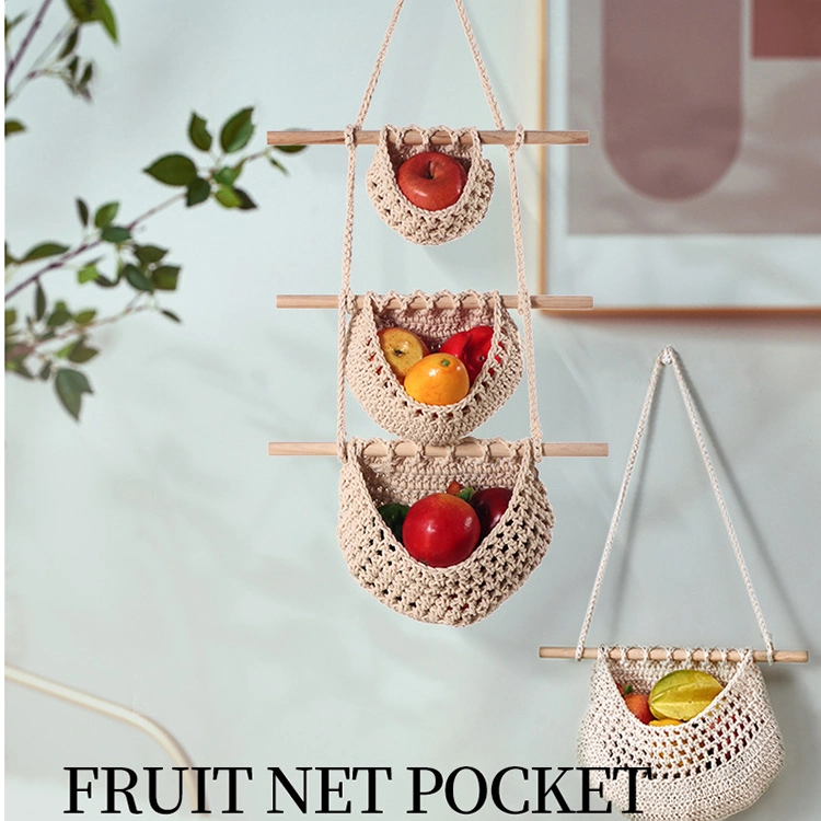 3 Tier Macrame Hanging Organizer Baskets Macrame Hanging Fruit Basket Rope Boho Decor with Storage Baskets for Kitchen