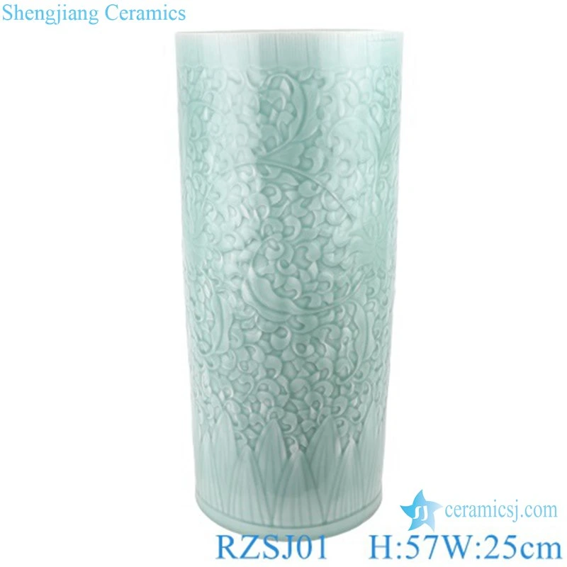 Rzsj01 Jingdezhen Celadon Carving Flower Branch Pattern Umbrella Holder