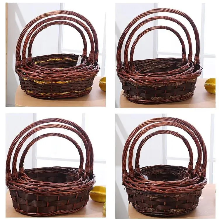 Cheap Hot Wholesale Log Large Rattan Wicker Fruit Basket Storage with Handle