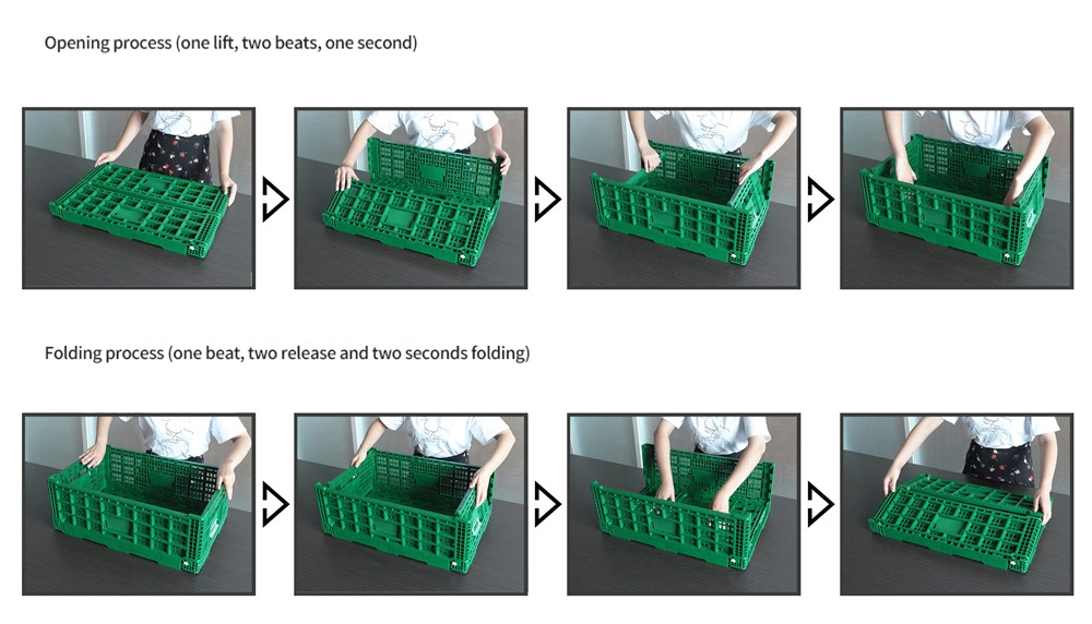 Basic Customization Supermarket Vegetable and Fruit Plastic Box Crate Foldable Folding Basket Plastic Storage