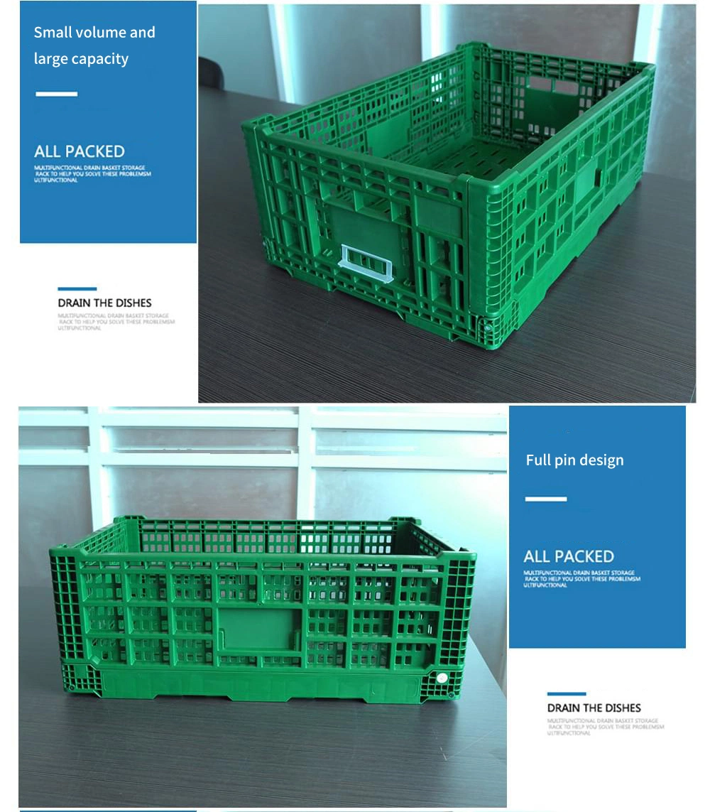 Basic Customization Supermarket Vegetable and Fruit Plastic Box Crate Foldable Folding Basket Plastic Storage