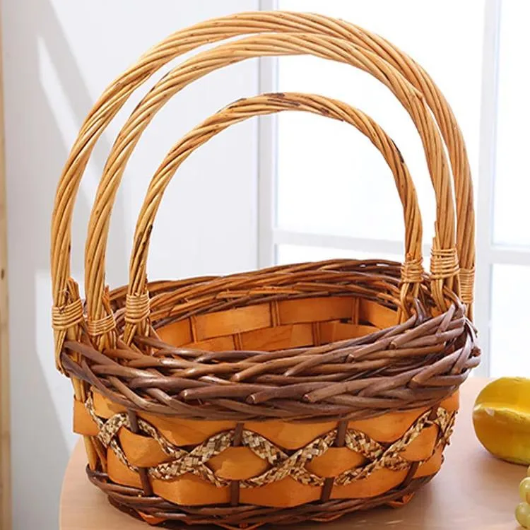 Cheap Hot Wholesale Log Large Rattan Wicker Fruit Basket Storage with Handle