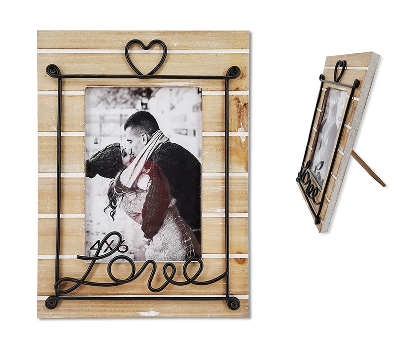 Wooden with Metal Photo Frame for Table Decor, Picture Frame with Metal Wire for Tabletop, Wooden Photo Frame with Holder for Table Use